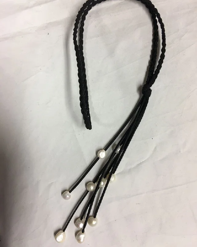 Yoga Shorts for Women’s Active Poses -Braided Leather Freshwater Pearls Tassel Necklace Black Yoga Shorts for Women’s Active Poses -Braided Leather Freshwater Pearls Tassel Necklace Black