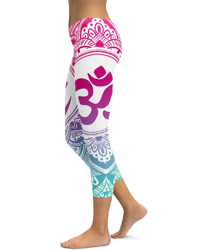 Soft and Supportive Yoga Pants for Women -Bright OM Capris