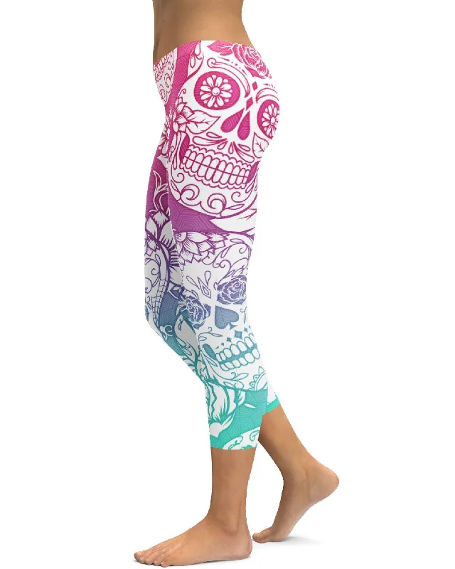 Yoga Pants for Building Strength and Flexibility -Bright Sugar Skull Capris