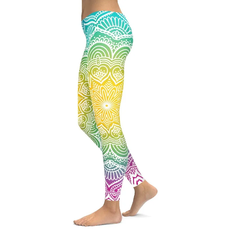High-Waisted Leggings for Yoga -Bright Sun Mandala Leggings