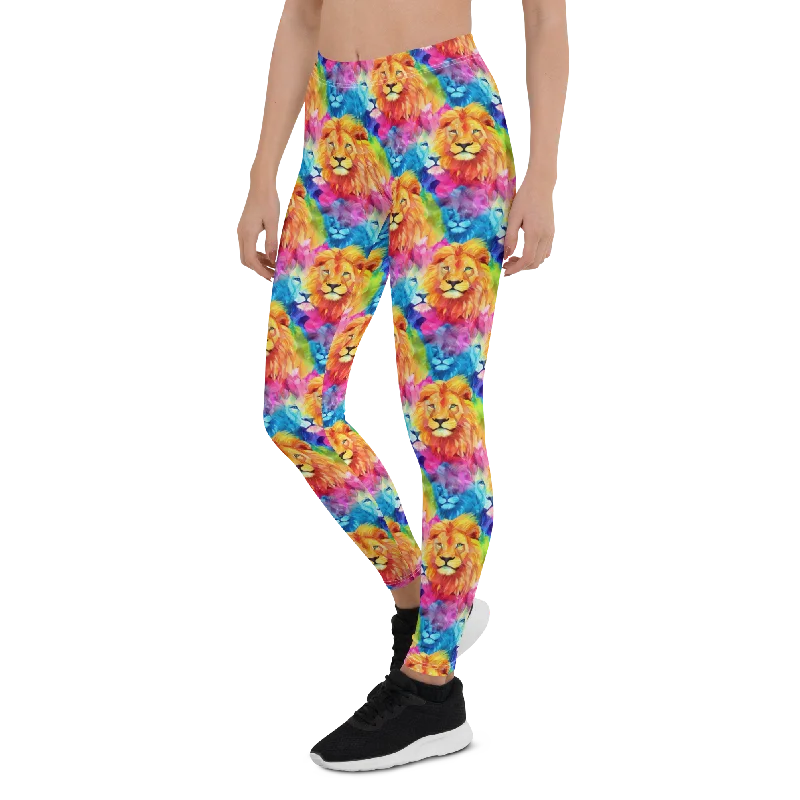 Soft Yoga Pants for Deep Poses -Bright Watercolor Lion Leggings