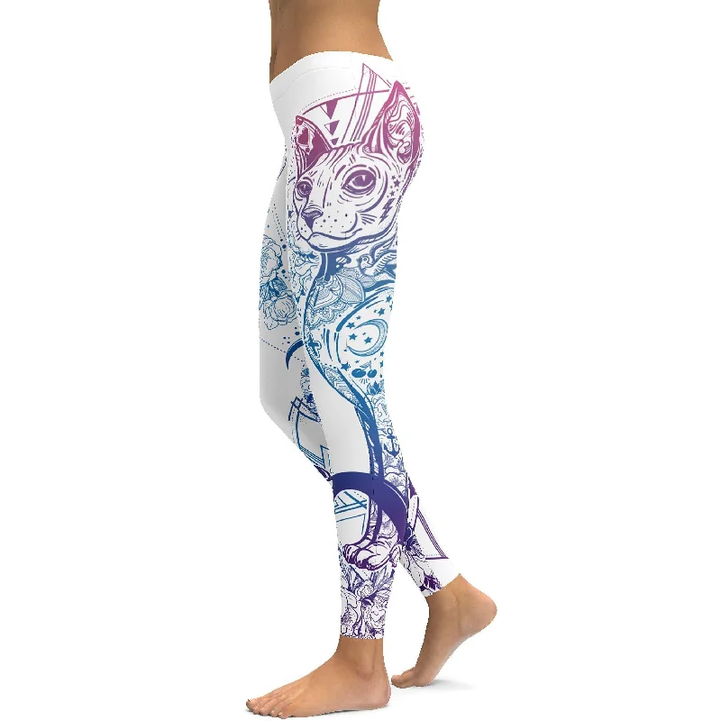 Yoga Pants for Performance -Bright White Cat Leggings
