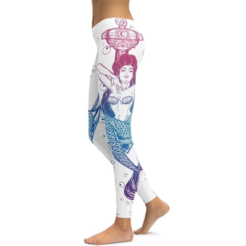 Sports Yoga Pants -Bright White Mermaid Leggings