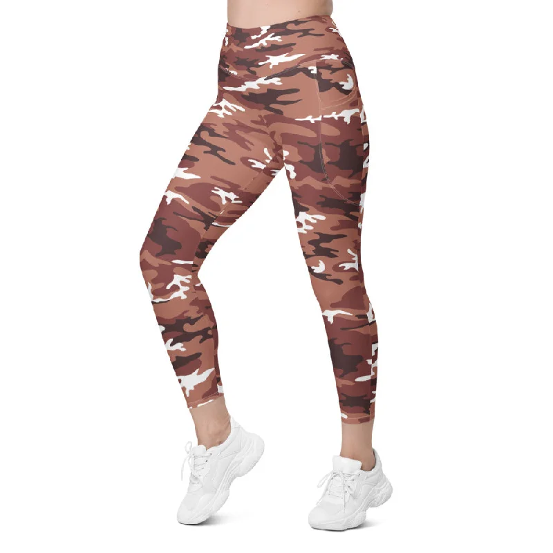 High-Waisted Yoga Pants for Support -Brown Camo Leggings with Pockets