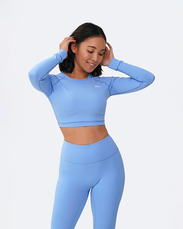 Yoga Tops for Flexibility and Ease -Bubble Blue Cropped Long Sleeve