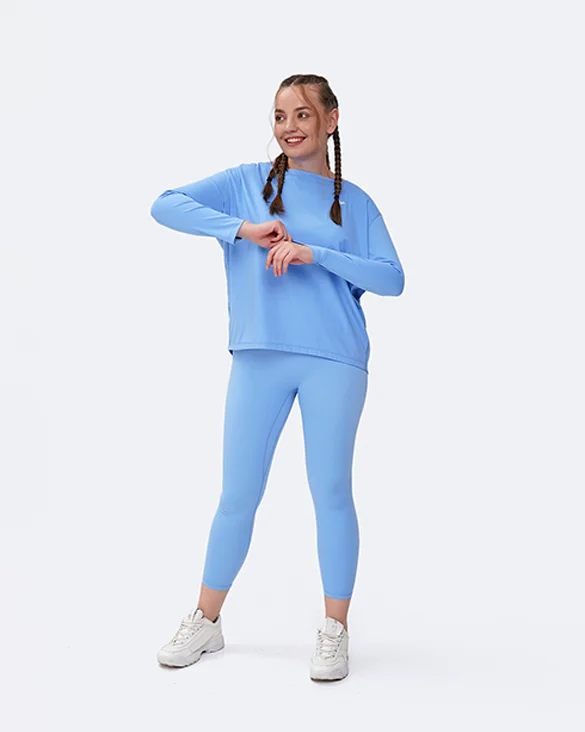 Performance Yoga Tops for Flexibility -Bubble Blue Long Sleeve