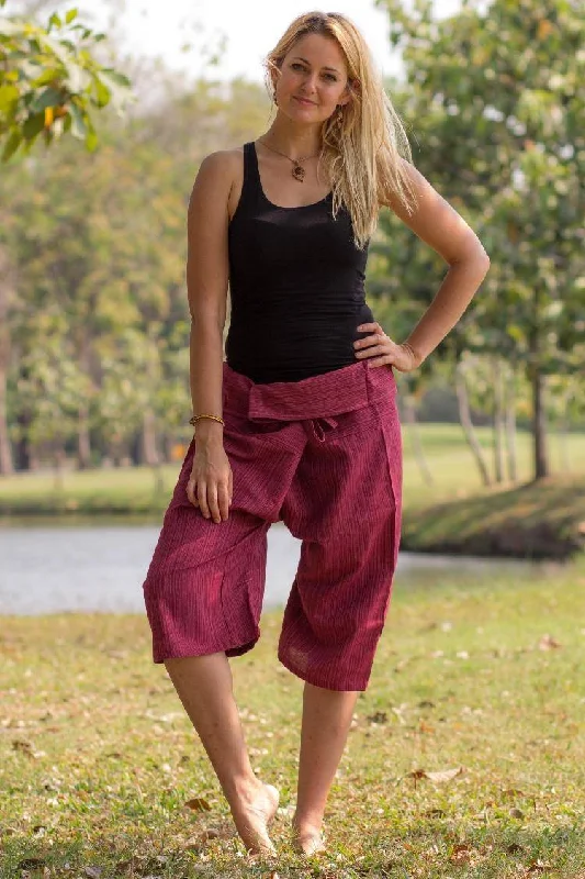 Women's Best Fit Yoga Pants -Burgundy Red 3/4 Fisherman Pants