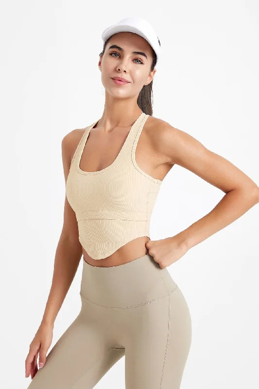 Yoga Bars for Mind-Body Balance -Ribbed Sleeveless Bustier Crop Top