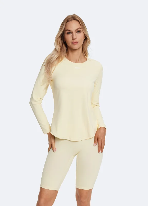 Yoga Tops with Breathable Mesh -Butter Yellow Long Sleeve