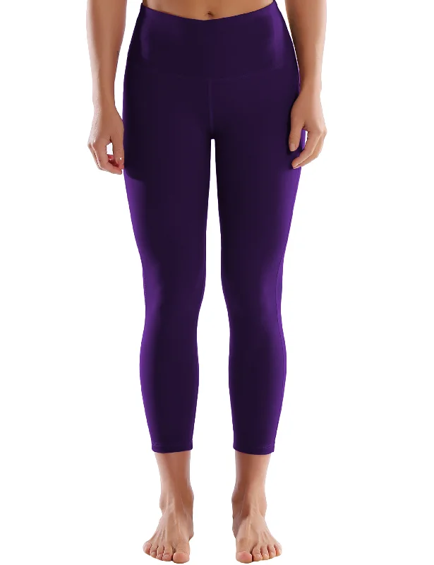 Soft and Supportive Yoga Pants -22" High Waist Side Line Capris eggplantpurple
