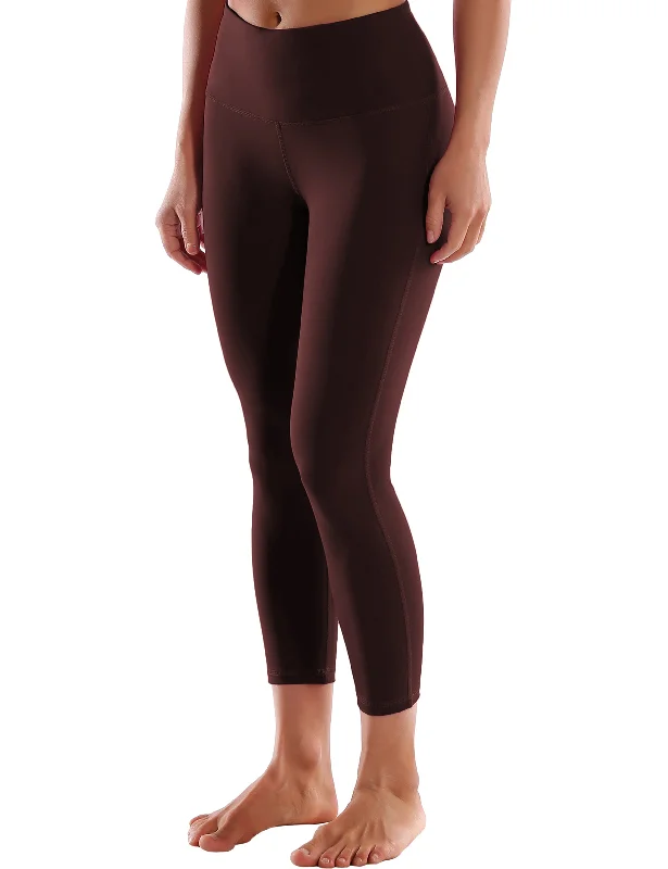 Yoga Pants for Deep Stretching -22" High Waist Side Line Capris mahoganymaroon