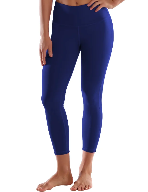 Comfortable Compression Yoga Pants for Women -22" High Waist Side Line Capris navy