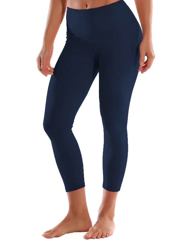 Tight Fit Compression Yoga Pants -22" High Waist Crop Tight Capris darknavy