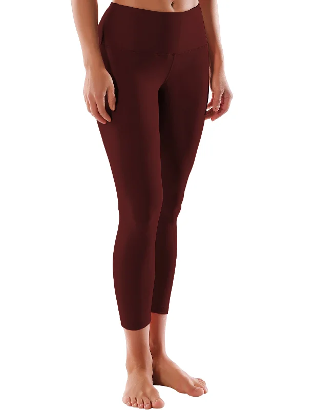 Seamless Yoga Pants -22" High Waist Crop Tight Capris mahoganymaroon
