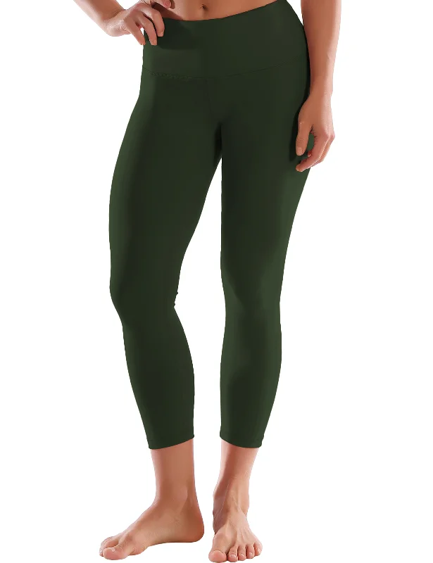 Premium Yoga Pants for Flexibility -22" High Waist Crop Tight Capris olivegray