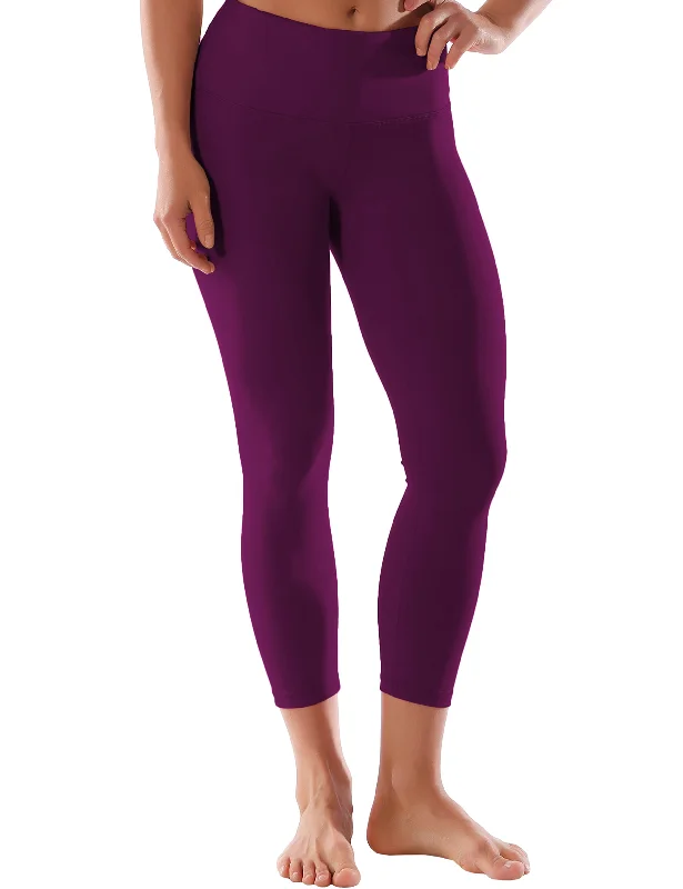 Yoga Pants for Stability and Flexibility -22" High Waist Crop Tight Capris plum