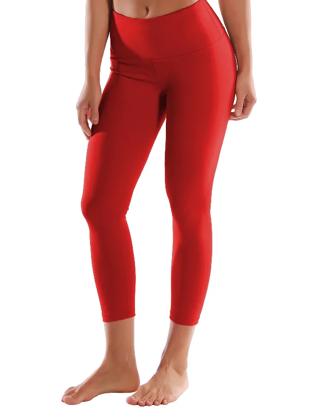 Stylish Yoga Pants for Women -22" High Waist Crop Tight Capris scarlet