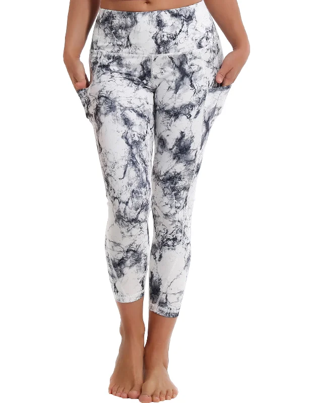 Yoga Pants for Fitness and Recovery -22" Printed Side Pockets Capris arabescato