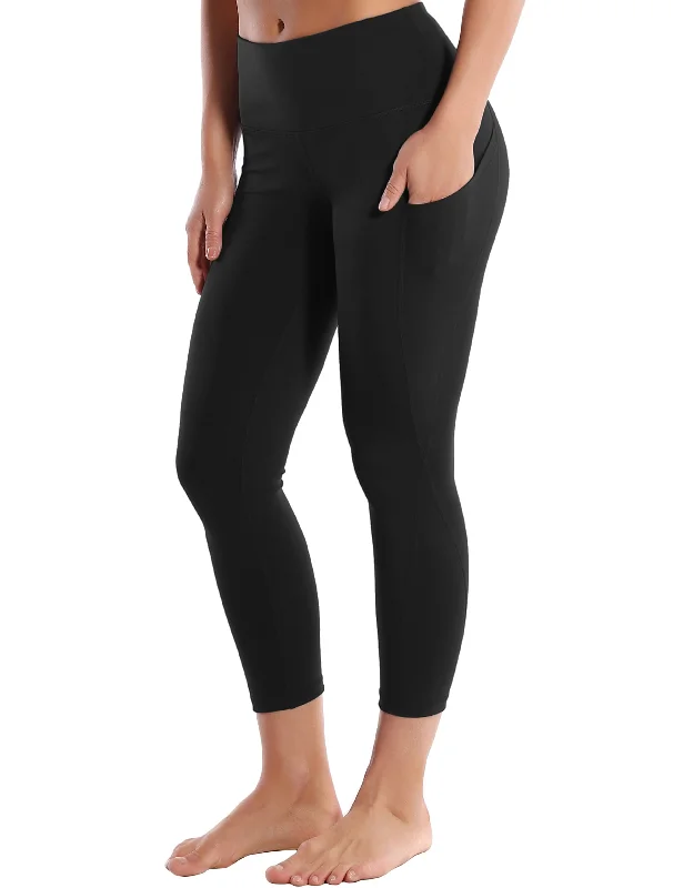 Yoga Pants for Gym and Home Use -22" High Waist Side Pockets Capris black