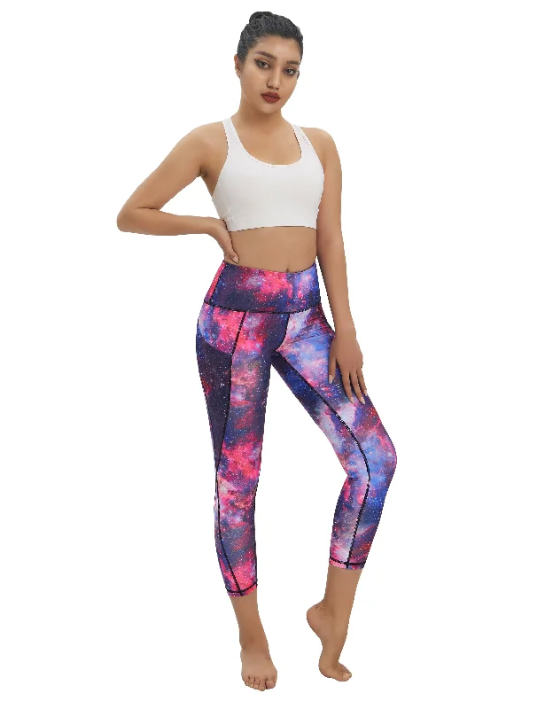 Best Yoga Pants for Women -22" Printed Side Pockets Capris galaxy