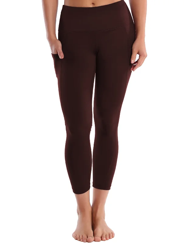 Best Fit Yoga Pants for Active Movement -22" High Waist Side Pockets Capris mahoganymaroon Best Fit Yoga Pants for Active Movement -22" High Waist Side Pockets Capris mahoganymaroon