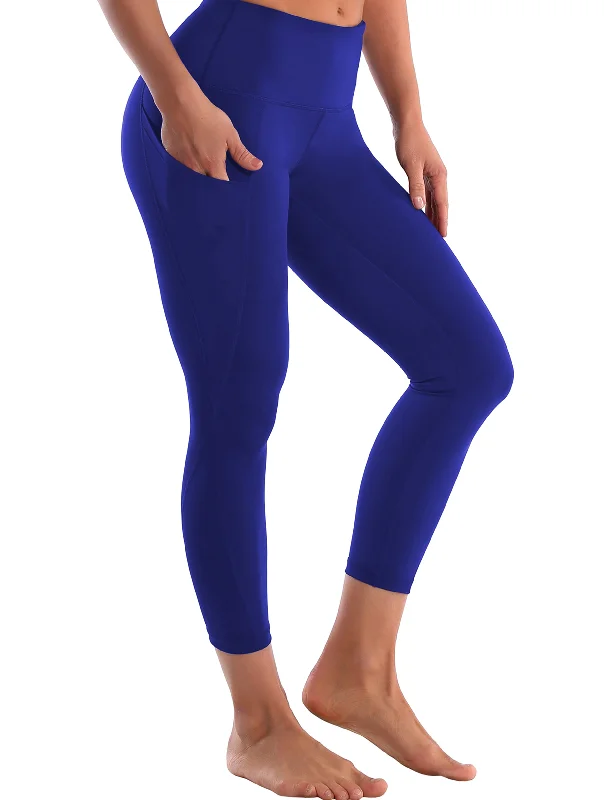 Yoga Pants for Meditation -22" High Waist Side Pockets Capris navy