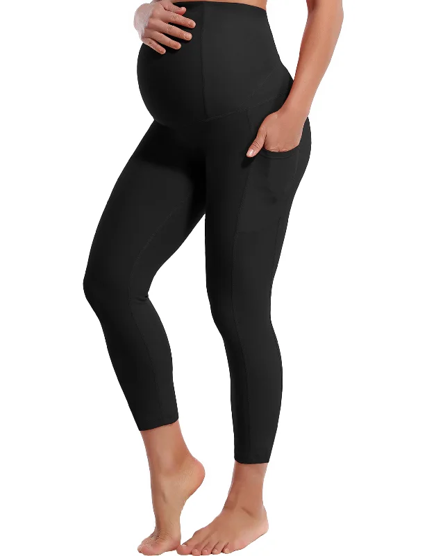 Stylish High-Waisted Yoga Pants -22" Side Pockets Maternity Yoga Pants black