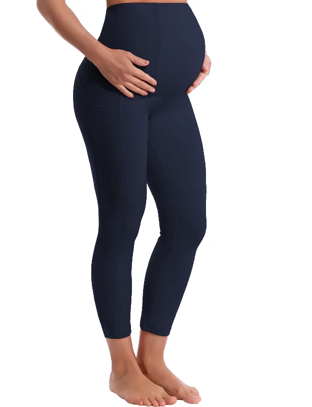 Soft and Flexible Yoga Pants -22" Side Pockets Maternity Yoga Pants darknavy
