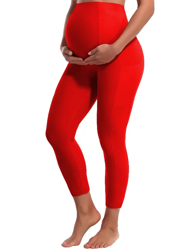 Comfortable Compression Yoga Pants -22" Side Pockets Maternity Yoga Pants scarlet