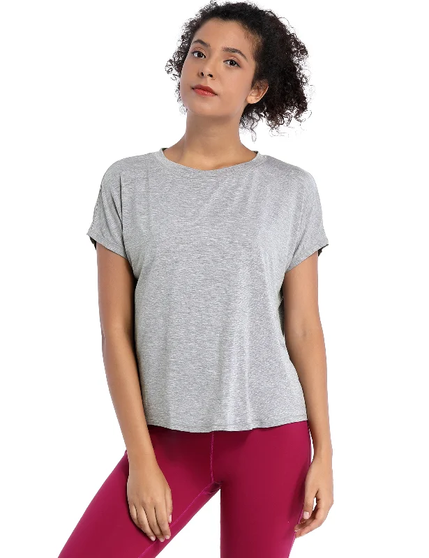 Women's Yoga Tops for Comfort and Flexibility -Hip Length Short Sleeve Shirt heathergray Women's Yoga Tops for Comfort and Flexibility -Hip Length Short Sleeve Shirt heathergray