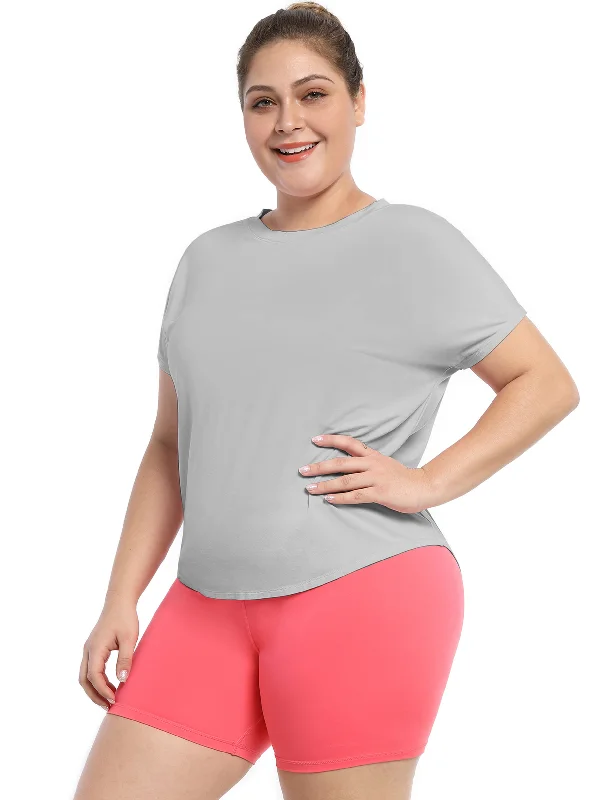Soft Yoga Tops for Everyday Practice -Hip Length Short Sleeve Shirt lightgray