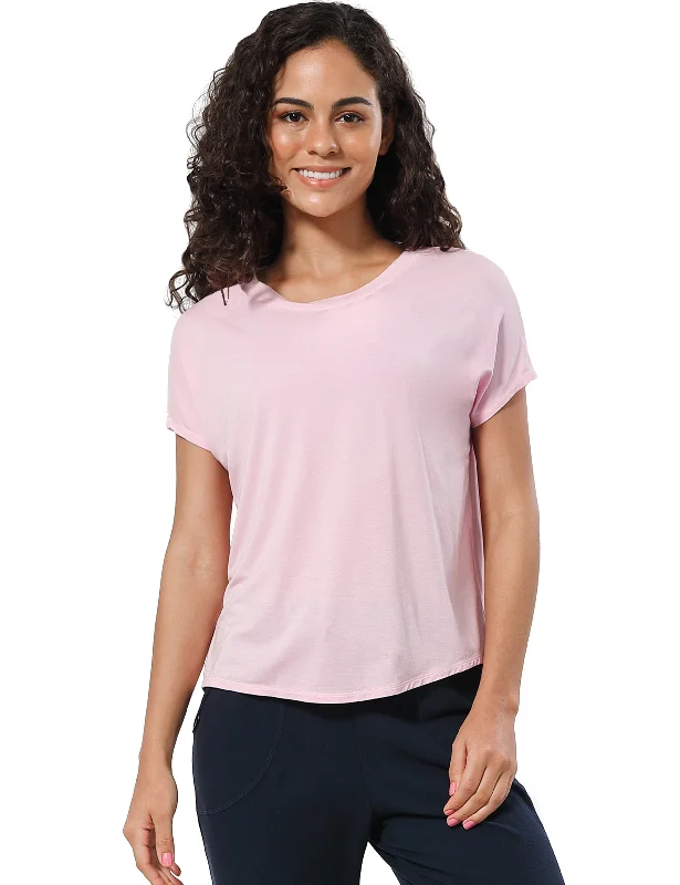 Women's Yoga Tops with Stretchy, Supportive Fabric -Hip Length Short Sleeve Shirt lightpink Women's Yoga Tops with Stretchy, Supportive Fabric -Hip Length Short Sleeve Shirt lightpink