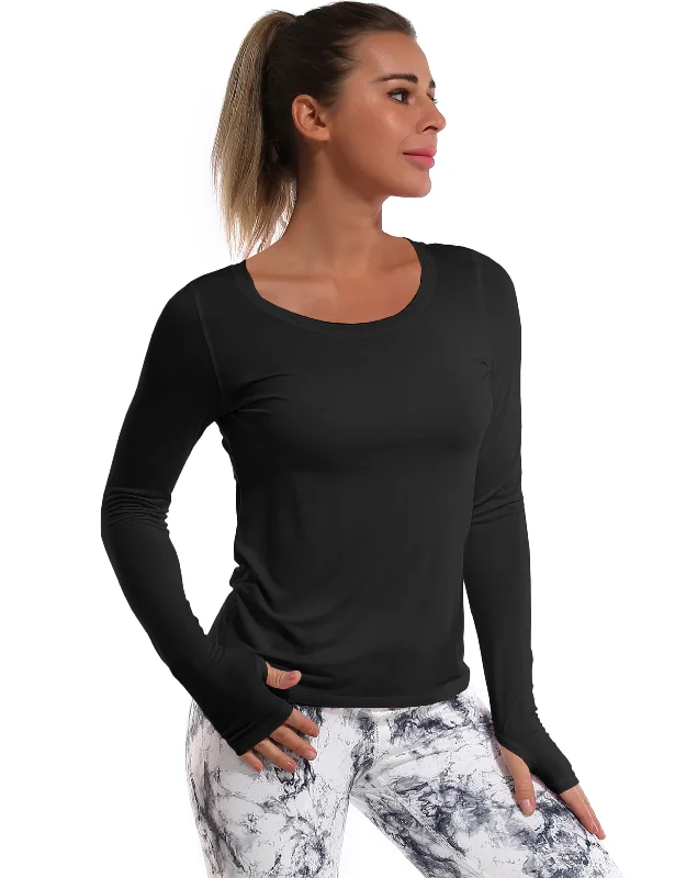 Yoga Tops for Deep Stretching Poses -Open Back Long Sleeve Tops black