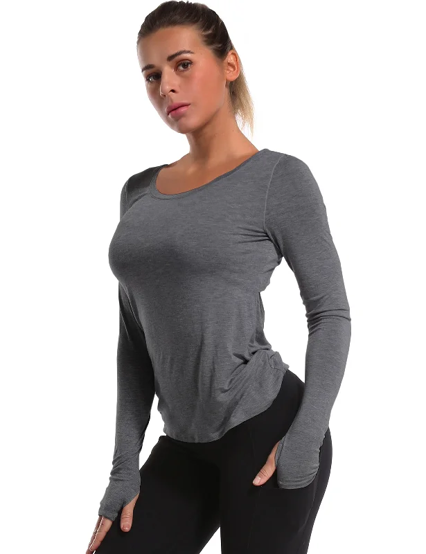 Yoga Tops for Flexibility and Strength -Open Back Long Sleeve Tops heathercharcoal