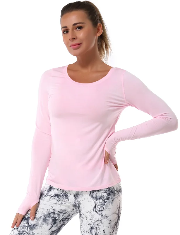 Yoga Tops for Women Who Love Yoga -Open Back Long Sleeve Tops lightpink