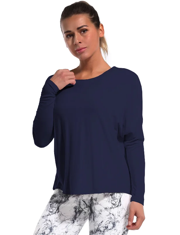 Yoga Tops with Stretchy Material for Full Range of Motion -Yoga Batwing Tunic Tops darknavy