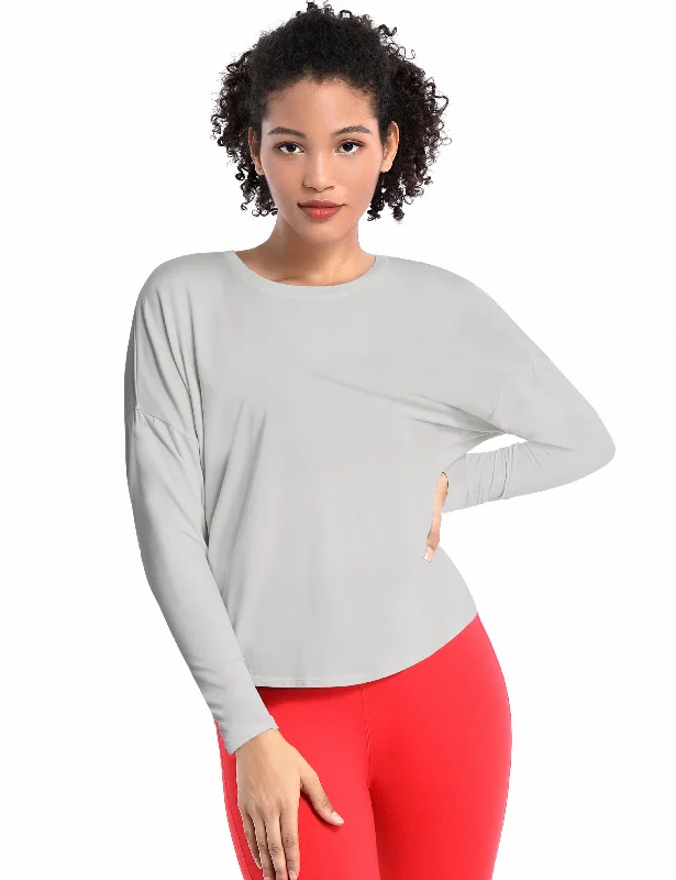 Women's Yoga Tops for Active Sessions -Yoga Batwing Tunic Tops lightgray