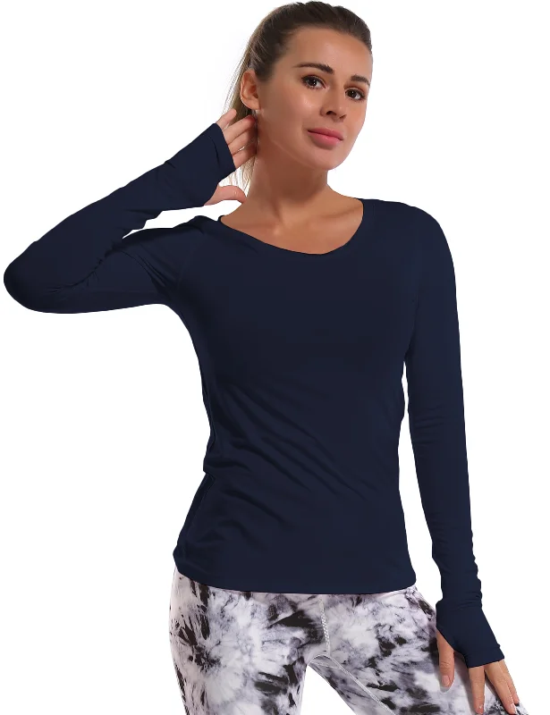 Yoga Tops for Easy Movement -Athlete Long Sleeve Tops darknavy