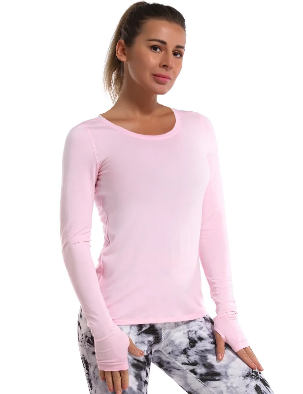 Yoga Tops for Flexibility and Relaxation -Athlete Long Sleeve Tops lightpink