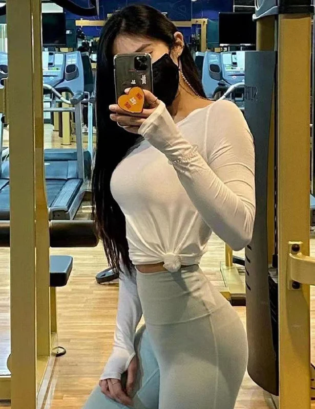 Yoga Tops with Unique Designs for Style -Athlete Long Sleeve Tops white ins