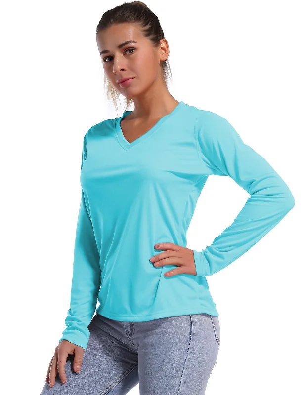 Comfortable Yoga Tops for Yoga and Pilates -V Neck Long Sleeve Athletic Shirts blue