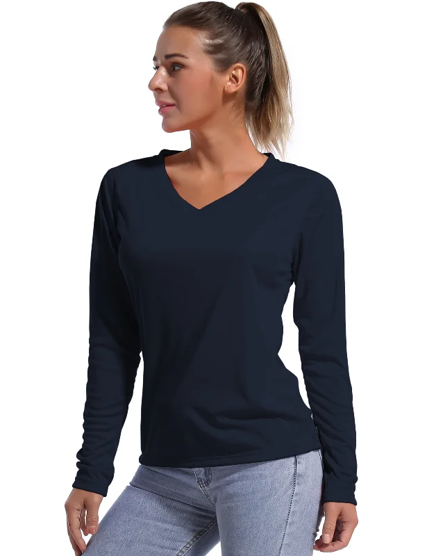 Yoga Tops for Deep Stretching -V Neck Long Sleeve Athletic Shirts darknavy
