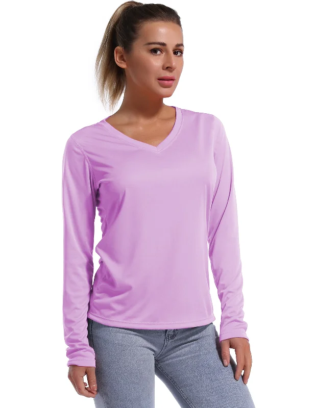 Breathable Yoga Tops for Hot Yoga Classes -V Neck Long Sleeve Athletic Shirts purple