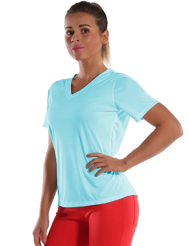 Yoga Tops with Athletic Fit -V-Neck Short Sleeve Athletic Shirts blue