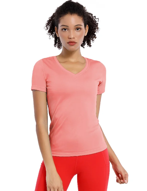 Women's Yoga Tops with Breathable Material -V-Neck Short Sleeve Athletic Shirts coral Women's Yoga Tops with Breathable Material -V-Neck Short Sleeve Athletic Shirts coral