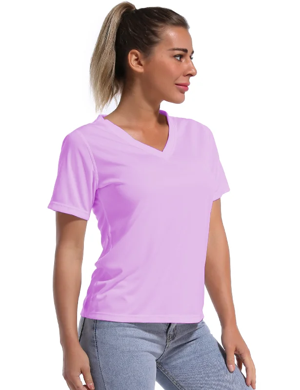 Yoga Tops for Endurance Training -V-Neck Short Sleeve Athletic Shirts purple