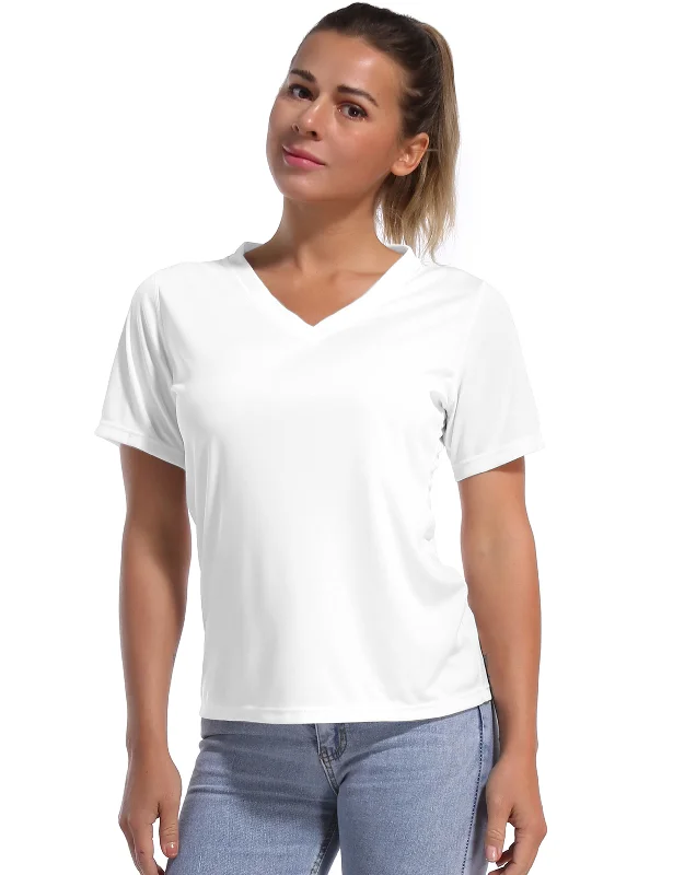 Yoga Tops for Intense Core Training -V-Neck Short Sleeve Athletic Shirts white