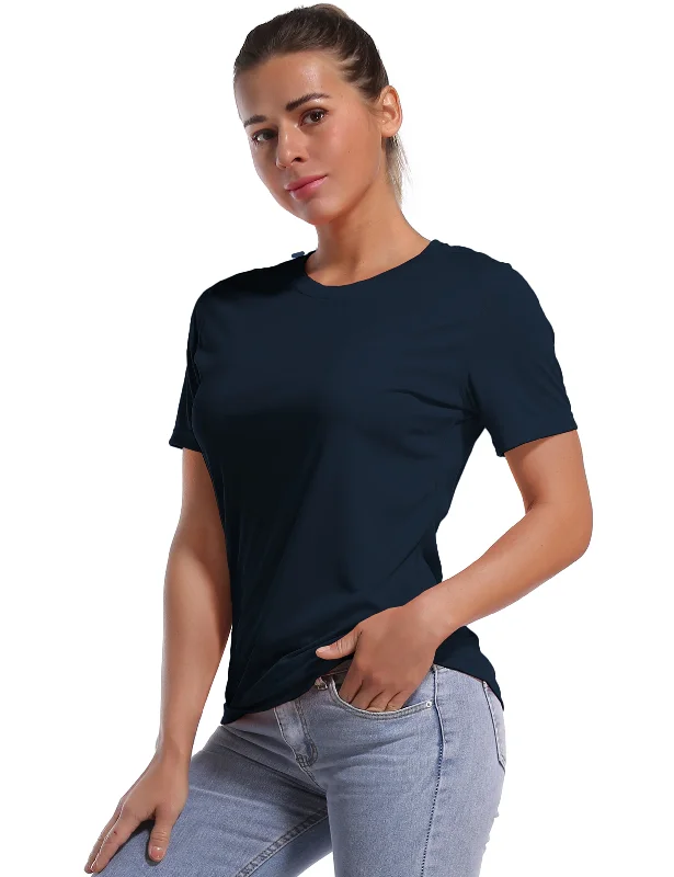 Yoga Tops for Casual Yoga Sessions -Short Sleeve Athletic Shirts darknavy