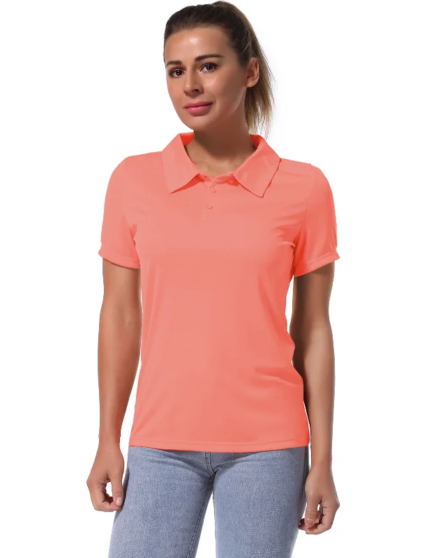 Adjustable Yoga Tops for Comfort -Short Sleeve Slim Fit Polo Shirt coral