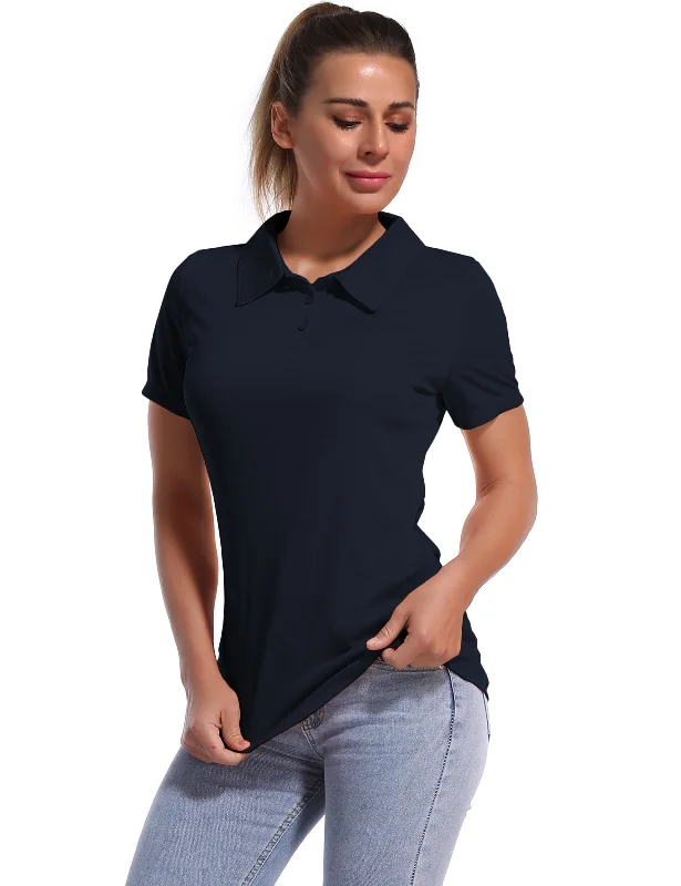 Stylish Yoga Tops with Open Back Design -Short Sleeve Slim Fit Polo Shirt darknavy
